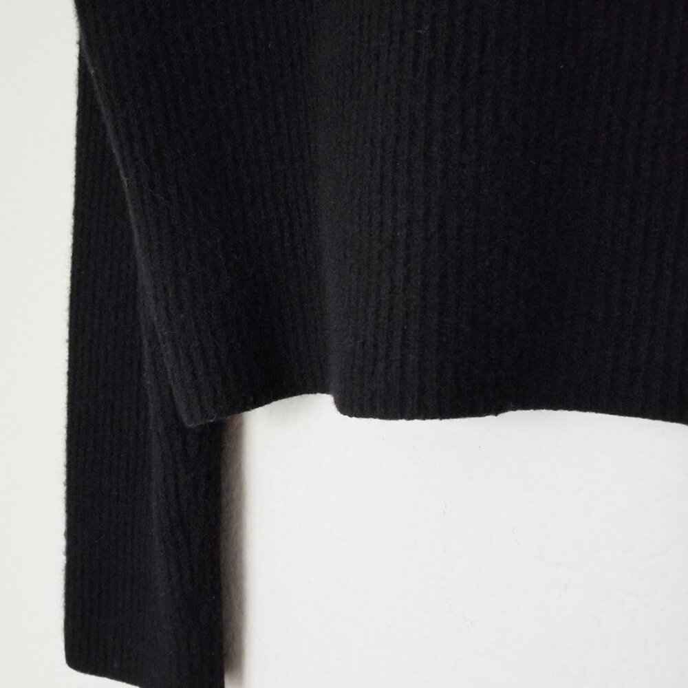 Theory Boxy Long Sleeves Felted Wool Cashmere Rib Sweater in Black Size L $425 - Picture 10 of 16